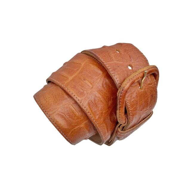 Vintage Cognac Croc Embossed Wide Leather Waist Belt Uruguay Made Western Resort main image 10